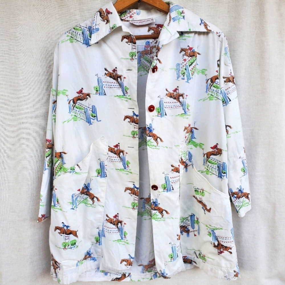 Vintage Chore Jacket 60s 70s Novelty Print Cotton - Picture 13 of 13